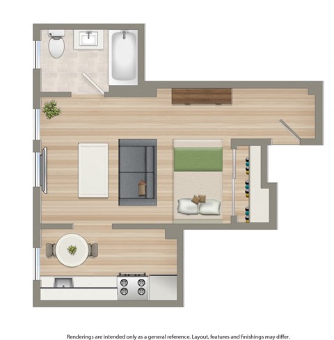 Floor plan for studio, 1 bath, 425 sqft